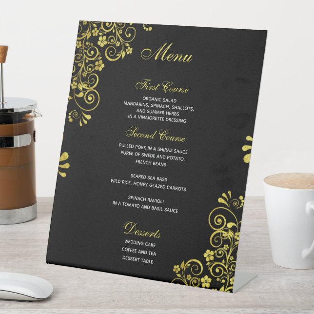 Signe De Table Menu Mariage élégant Black Gold (In SItu)