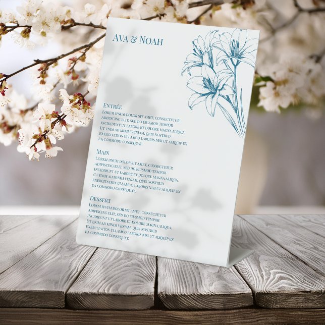 Signe De Table Menu Mariage Plan bleu Lily (Créateur téléchargé)