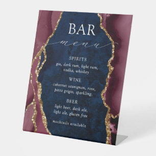 Signe De Table Menu Marine, Bourgogne et Gold Agate Bar