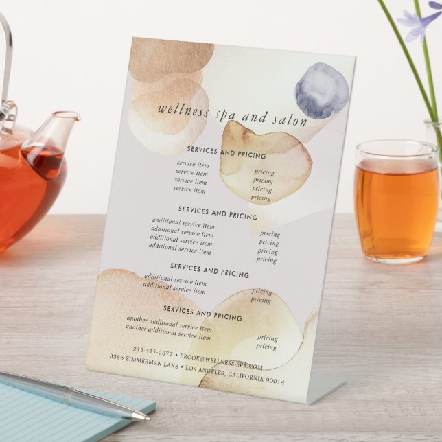 Signe De Table Menu Prix Aquarelle Abstraite Artisanale Or et Ble (In SItu)