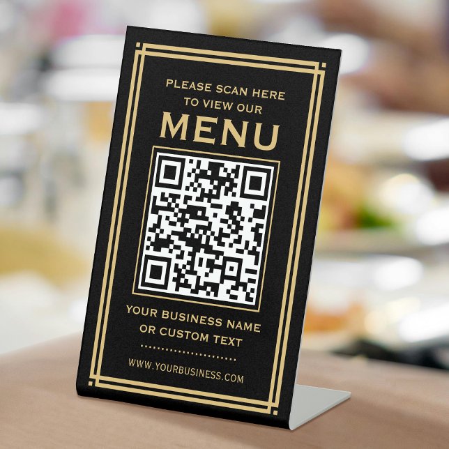 Signe De Table Menu QR Code personnalisé sans contact Classic Bla (Créateur téléchargé)