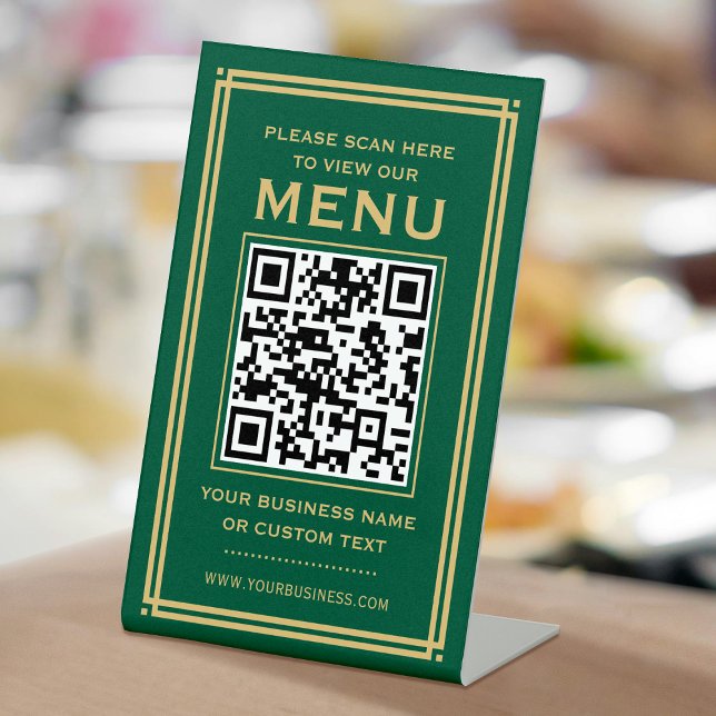 Signe De Table Menu QR Code personnalisé sans contact Classic Gre (Créateur téléchargé)