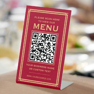 Signe De Table Menu QR Code personnalisé sans contact Classic Red