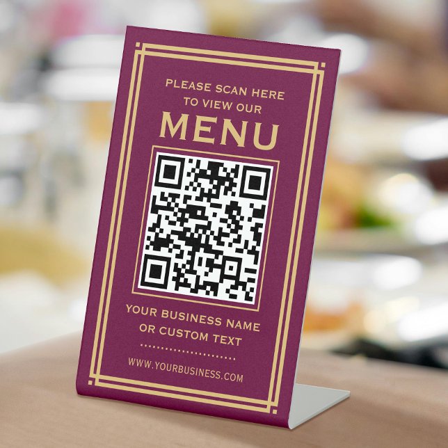 Signe De Table Menu QR Code personnalisé sans contact Plum Gold c (Créateur téléchargé)