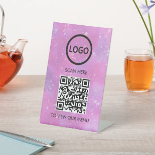 Signe De Table Menu QR Code Professionnel, Logo Contact Sans Cont