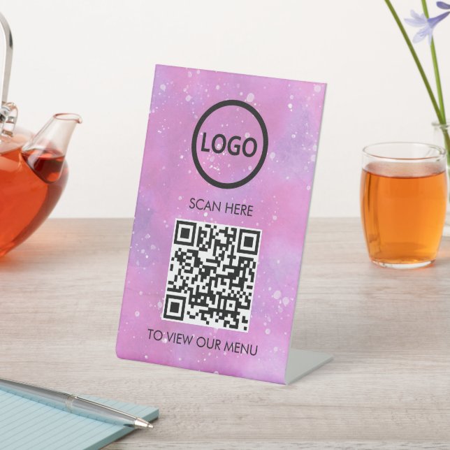 Signe De Table Menu QR Code Professionnel, Logo Moderne Sans Cont (In SItu)