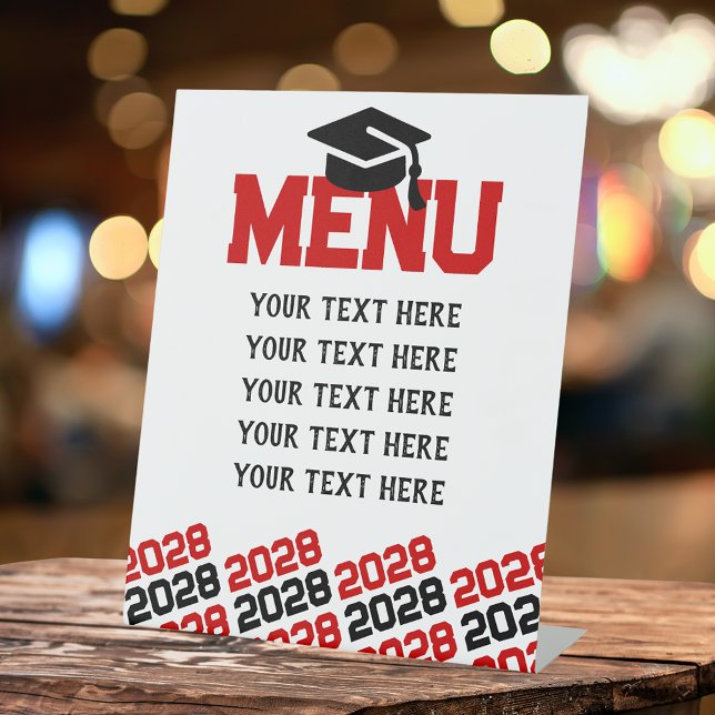 Signe De Table Menu Red & Black Graduation Party (Red & Black Graduation Menu)