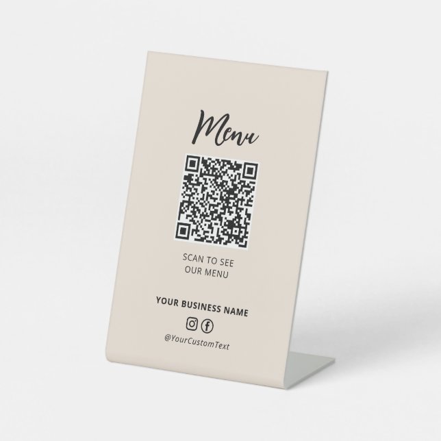 Signe De Table Menu Restaurants modernes Code QR Social Media Sig (Recto)