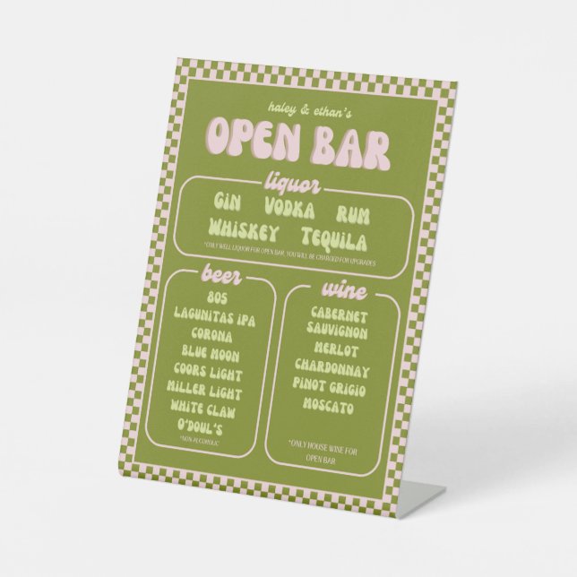 Signe De Table Menu Retro Open Bar (Recto)