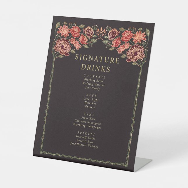 Signe De Table Menu rose Gold Black Red Enchanted Garden Bar (Recto)