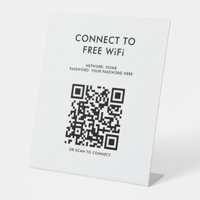 Signe De Table Menu sans contact Code QR Connexion WiFi blanc (Recto)