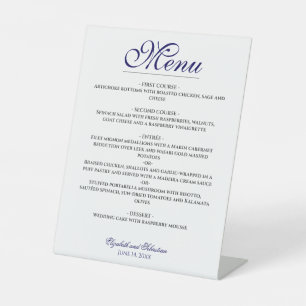 Signe De Table Menu Simple Elegance Marine Blue & White Mariage