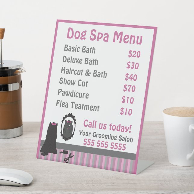 Signe De Table Menu Spa Cute Rose Chien Grooming (In SItu)