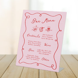 Signe De Table Menu Whimsical Hand Drake Pink & Red Bar