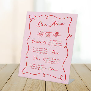 Signe De Table Menu Whimsical Hand Drake Pink & Red Bar