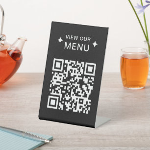 Signe De Table Menus QR Code moderne pour les restaurants Noir
