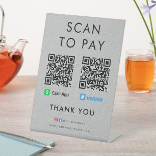 Signe De Table Merci Cash App Venmo Scan pour payer QR Code gris