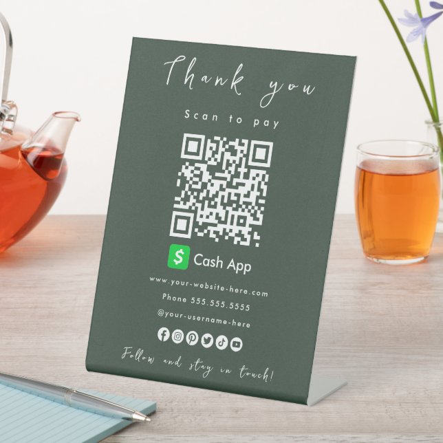 Signe De Table Merci CashApp QR Code numérisation pour payer vert (In SItu)