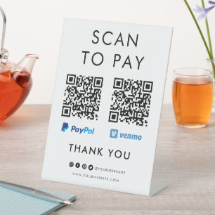 Signe De Table Merci Paypal Venmo Scan pour payer QR Code Blanc