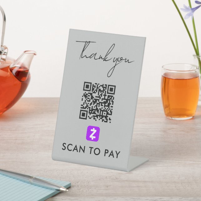 Signe De Table Merci Zelle Code QR Scan pour payer Gris Moderne (In SItu)