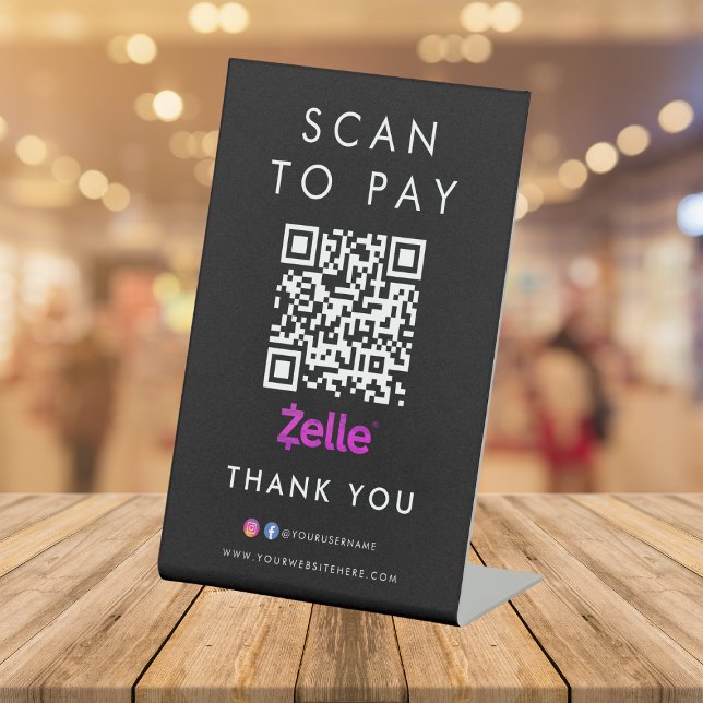 Signe De Table Merci Zelle Modern Scan pour payer QR Code noir (Créateur téléchargé)