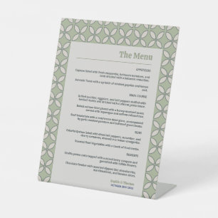 Signe De Table Mid Century Mod Retro Mariage Olive Green Menu