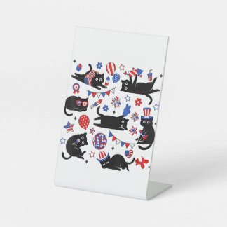 Signe De Table Mignon Chat Noir Drapeau USA Feu d'Artifice Patrio