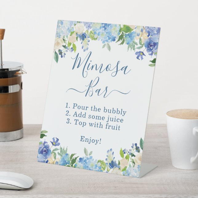 Signe De Table Mimosa Bar Elegant Blue Hydrangea Floral (In SItu)