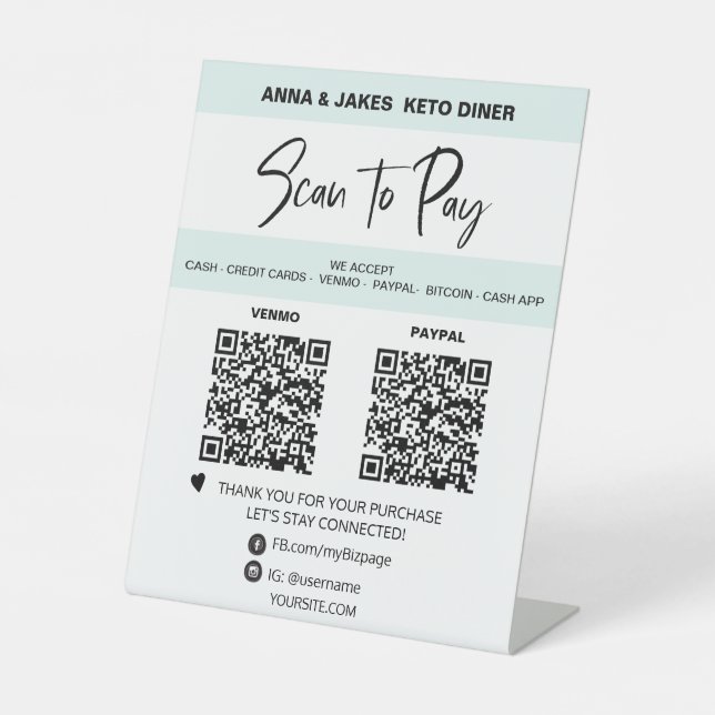 Signe De Table *~* MINIMAL - 2 QR PAIEMENT - Table de table Tente (Recto)