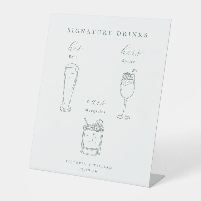 Signe De Table Minimalist Sage Green Wedding Signature Drinks (Recto)