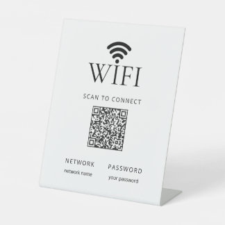 Signe De Table Minimalist WiFi Password Sign QR Code Black White