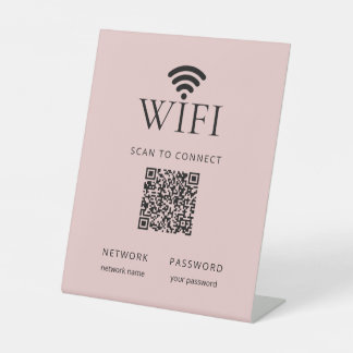 Signe De Table Minimalist WiFi Password Sign with QR Code Pink
