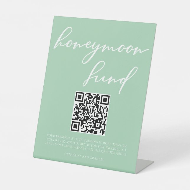Signe De Table Mint Green White Mariage Honeymoon Fund QR Code (Recto)