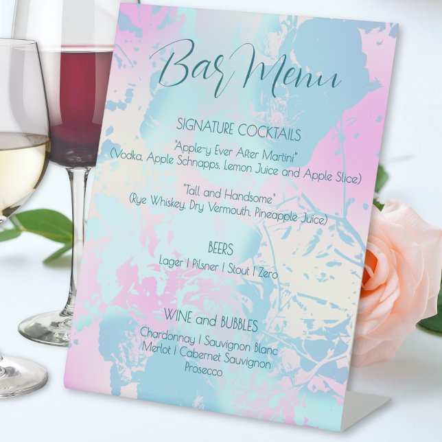 Signe De Table Modern Abstract Pastel Wedding Bar Menu (Créateur téléchargé)