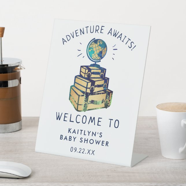 Signe De Table Modern Adventure Travel Baby shower Globe Bienvenu (In SItu)