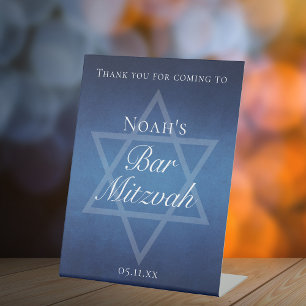 Signe De Table Modern Bar Mitzvah Blue Star de David Custom Party