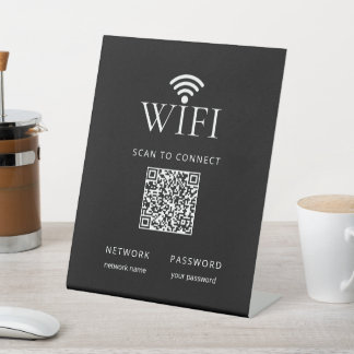 Signe De Table Modern Black WiFi Network Password QR Code Sign 
