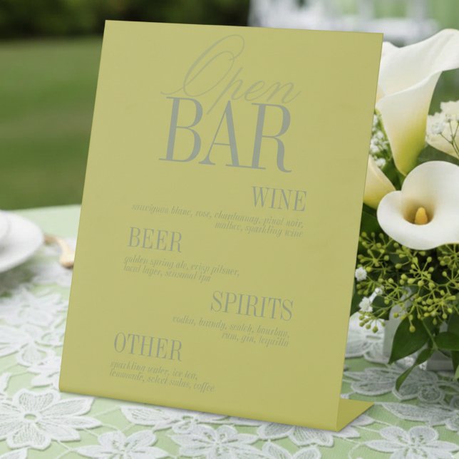Signe De Table Modern Chartreuse Open Bar Menu Wedding (Modern Chartreuse Open Bar Menu Wedding Pedestal Sign)