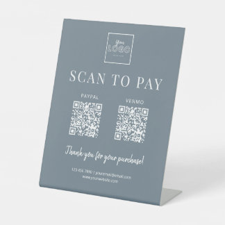 Signe De Table Modern Dusty Blue Scan to Pay Logo QR Code Payment