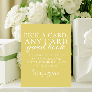 Signe De Table Modern Elegant Chartreuse Playing Card Guest Book