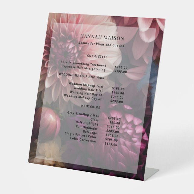 Signe De Table Modern Flower Salon Pricelist (Recto)