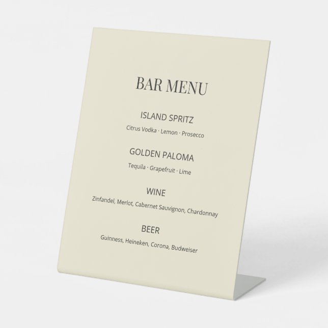 Signe De Table Modern Minimal Wedding Bar Menu Sign (Recto)