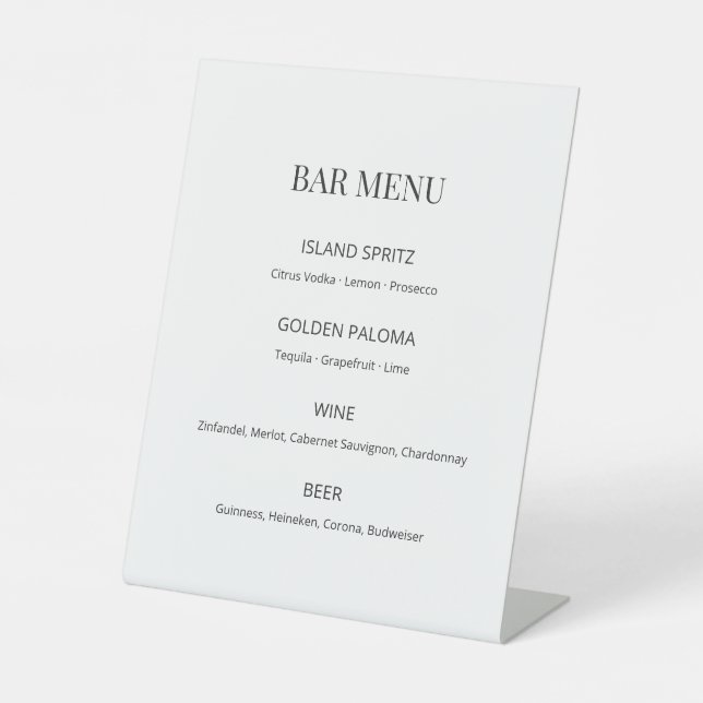 Signe De Table Modern Minimal Wedding Bar Menu Sign (Recto)