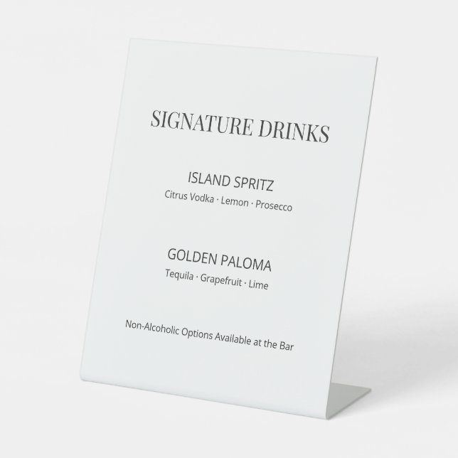 Signe De Table Modern Minimal Wedding Signature Drinks Sign (Recto)