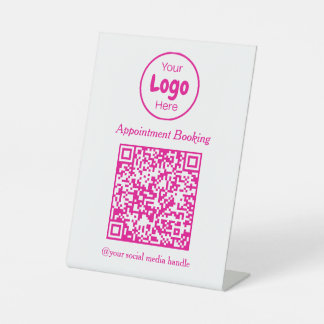 Signe De Table Modern Pink and White Appointment Booking QR Code