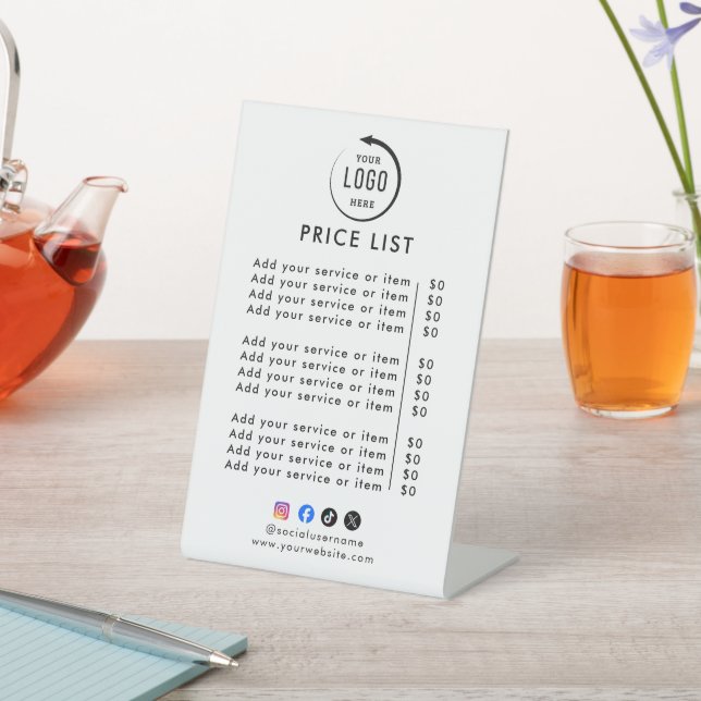 Signe De Table Modern Price List Tabletop Sign (In SItu)