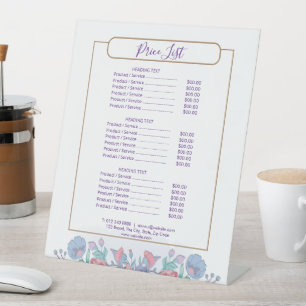 Signe De Table Moderne Chic Aquarelle Bleu Hydrangée Florale