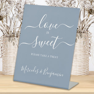 Signe De Table Moderne Mariage Love Sweet Personnalisé Dusty Blue