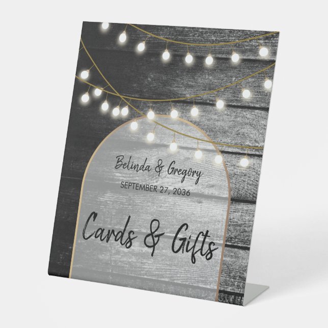 Signe De Table Moderne Rustique Bois Lumières Cartes de Mariage & (Recto)