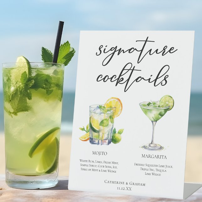 Signe De Table Mojito Margarita Signature Cocktails Menu Mariage (Créateur téléchargé)
